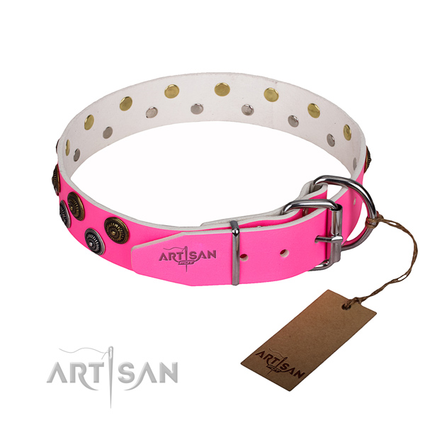 Collare di cuoio rosa Artisan per cane